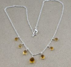 Citrine Drop gemstone necklace for women, 925 Sterling silver necklace